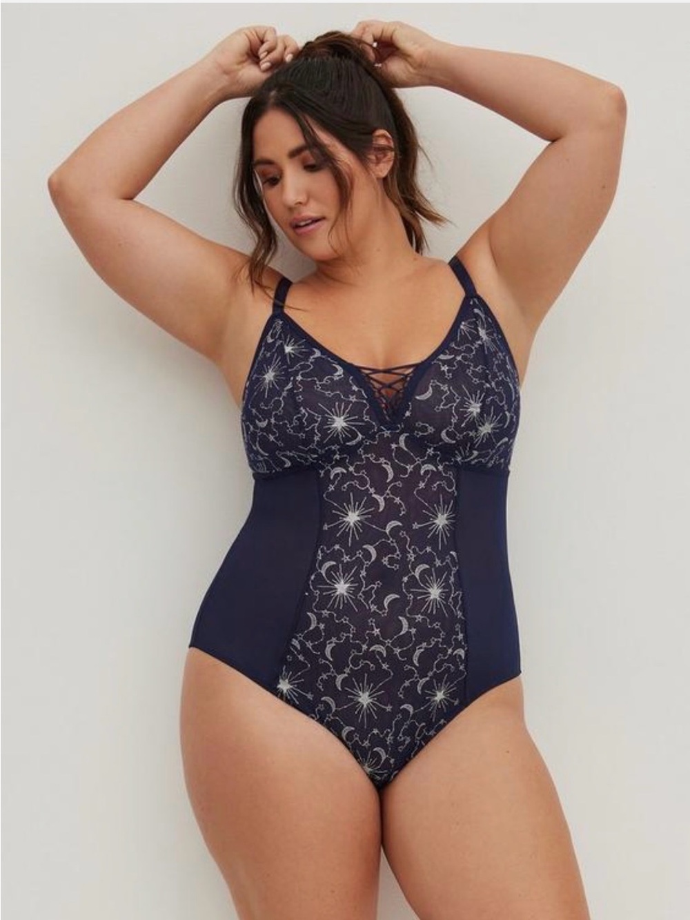 Torrid Bodysuit - Mesh Embroidered Stars Blue & Silver NWT 3x